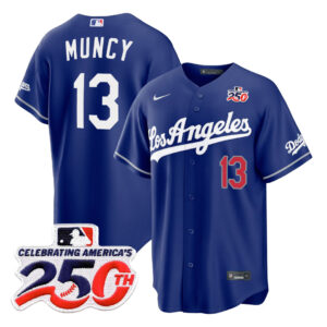 Max Muncy #13 Los Angeles Dodgers 250th Patch Royal Royal Alternate Stadium Jersey - Blue