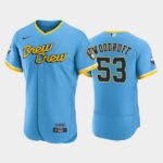 Men's Milwaukee Brewers 2022 City Connect #53 Brandon Woodruff Flex Base Jersey - Powder Blue