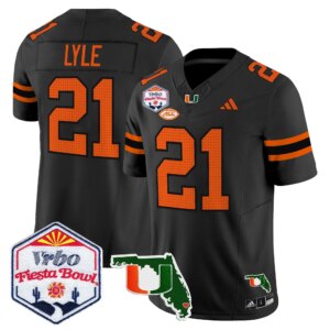 Jordan Lyle #21 Miami Hurricanes MIA 2026 The Fiesta Bowl & Florida Patch Vapor Limited Jersey - All Stitched
