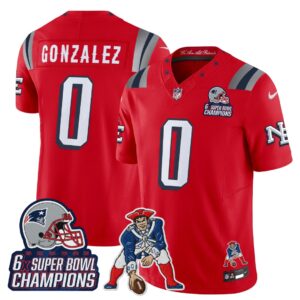 Christian Gonzalez #0 New England Patriots 2025 Rivalries 6x Champions & Throwbacks Mascot Patch Vapor Limited Jersey - All Stitched