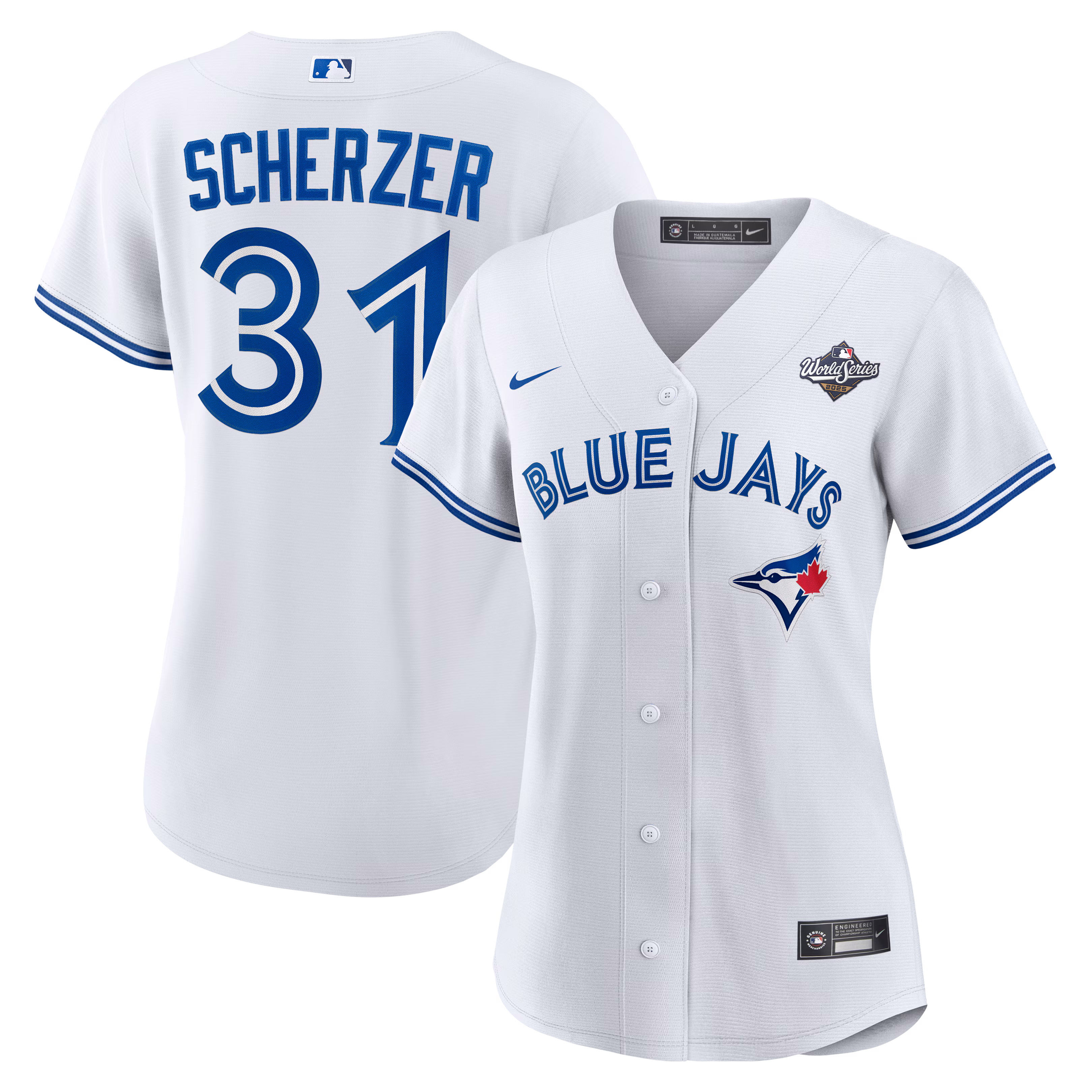 Max Scherzer #33 Toronto Blue Jays Women's 2025 World Series Home Replica Player Jersey - White