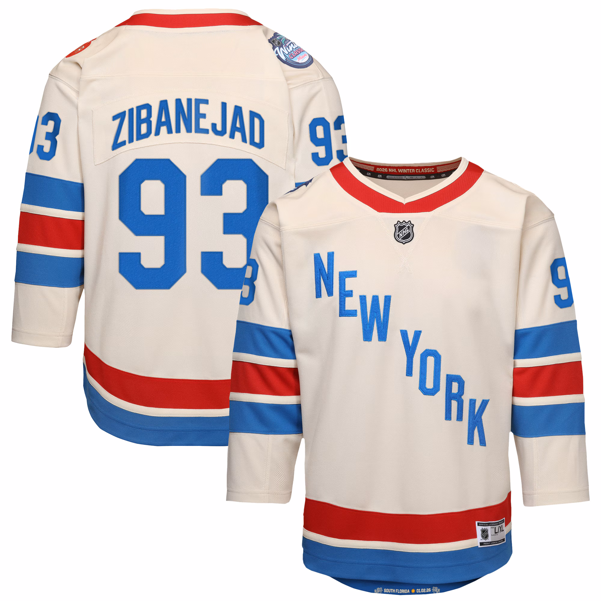 Youth New York Rangers Mika Zibanejad #93 Outerstuff White 2026 NHL Winter Classic Premier Jersey