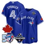 George Springer #4 Toronto Blue Jays 50th Red Maple Leaf Patch World Series Limited Jersey Stitched - Royal