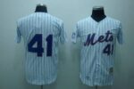 Mitchell And Ness New York Mets #41 Tom Seaver Stitched White Blue Strip Throwback Jersey