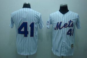 Mitchell And Ness New York Mets #41 Tom Seaver Stitched White Blue Strip Throwback Jersey
