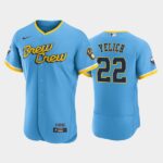 Men's Milwaukee Brewers 2022 City Connect #22 Christian Yelich Flex Base Jersey - Powder Blue