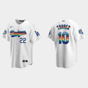 Men's Los Angeles Dodgers #10 Justin Turner 2022 Pride Night LGBTQ Cool Base Jersey - White
