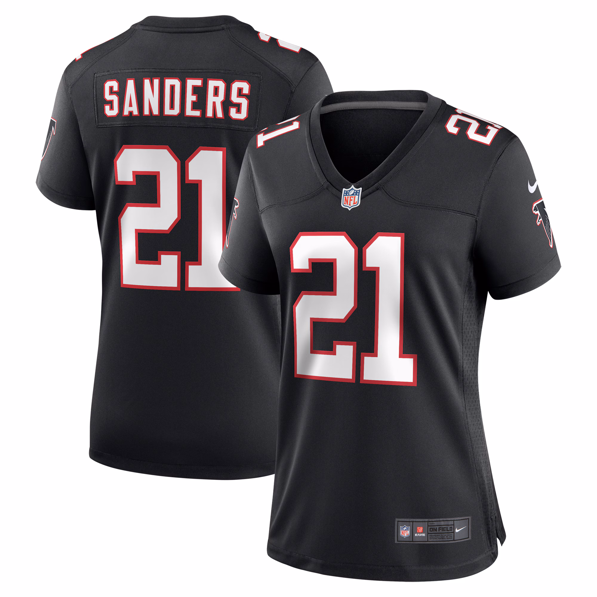 Women's Atlanta Falcons Deion Sanders #21 Black Alternate Retired Player Game Jersey