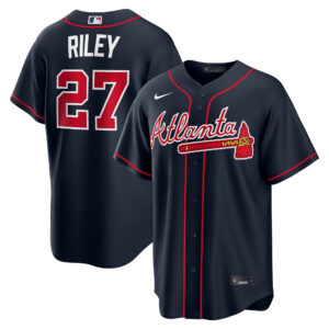 Atlanta Braves Austin Riley #27 Navy Alternate Replica Jersey