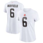 Women's Baker Mayfield White Cleveland Browns Name & Number T-Shirt