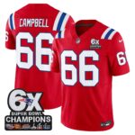 Will Campbell #66 New England Patriots 6-Time Champions Patch Game Jersey - Red