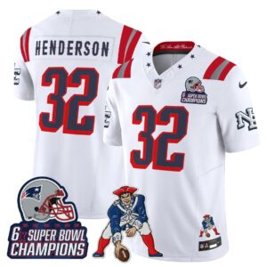 TreVeyon Henderson #32 New England Patriots 2025 Rivalries 6x Champions & Throwbacks Mascot Patch Vapor Limited Jersey - All Stitched