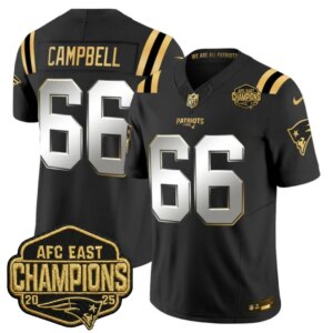 Will Campbell #66 New England Patriots 2026 AFC East Champions Gold Vapor Limited Jersey - All Stitched