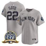 Juan Soto #22 New York Yankees 27 Time Champions Patch Vapor Premier Limited Jersey - Gray