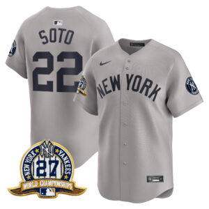 Juan Soto #22 New York Yankees 27 Time Champions Patch Vapor Premier Limited Jersey - Gray