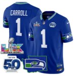 Pete Carroll #1 Seattle Seahawks Super Bowl LX Patch Game Jersey - All Stitched