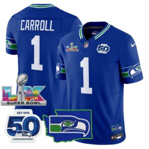 Pete Carroll #1 Seattle Seahawks Super Bowl LX Patch Game Jersey - All Stitched