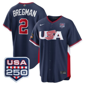 Alex Bregman #2 USA Baseball 250th Patch 2026 World Baseball Classic Road Stadium Jersey - Navy