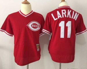 Mitchell And Ness Cincinnati Reds #11 Barry Larkin Red Throwback Stitched Jersey