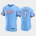 Men's Texas Rangers #7 Ivan Rodriguez 50th Anniversary Alternate Light Blue Flex Base Jersey