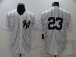 Men's  New York Yankees #23 Don Mattingly White Strip Throwback Cool Base Stitched Jersey