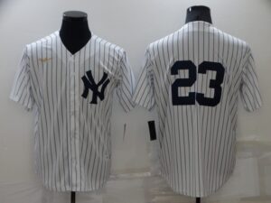 Men's  New York Yankees #23 Don Mattingly White Strip Throwback Cool Base Stitched Jersey