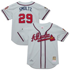 Atlanta Braves John Smoltz #29 Mitchell & Ness Gray 1995 Throwback Authentic Jersey