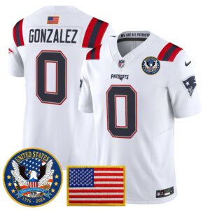 Christian Gonzalez #0 New England Patriots United States 250th Anniversary Patch Vapor Limited Jersey - All Stitched