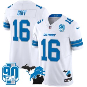 Jared Goff #16 Detroit Lion 2025 Michigan & 90th Year Patch Vapor Jersey - All Stitched