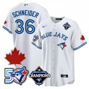 Davis Schneider #36 Toronto Blue Jays 50th Red Maple Leaf Patch World Series Limited Jersey Stitched - White