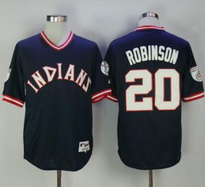 Cleveland Indians #20 Eddie Robinson Navy Blue 1976 Turn Back The Clock Stitched Jersey