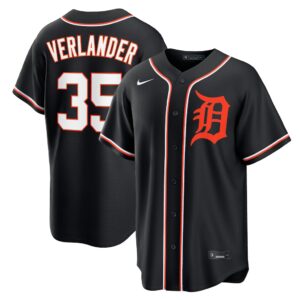 Justin Verlander #35 Detroit Tigers Fashion Replica Out Jersey - Black