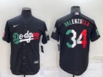 Men's Los Angeles Dodgers #34 Fernando Valenzuela Black Cool Base Stitched Baseball Jersey
