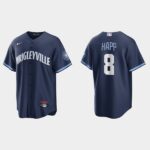 Men's Chicago Cubs #8 Ian Happ Navy 2021 City Connect Cool Base Jersey