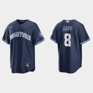 Men's Chicago Cubs #8 Ian Happ Navy 2021 City Connect Cool Base Jersey