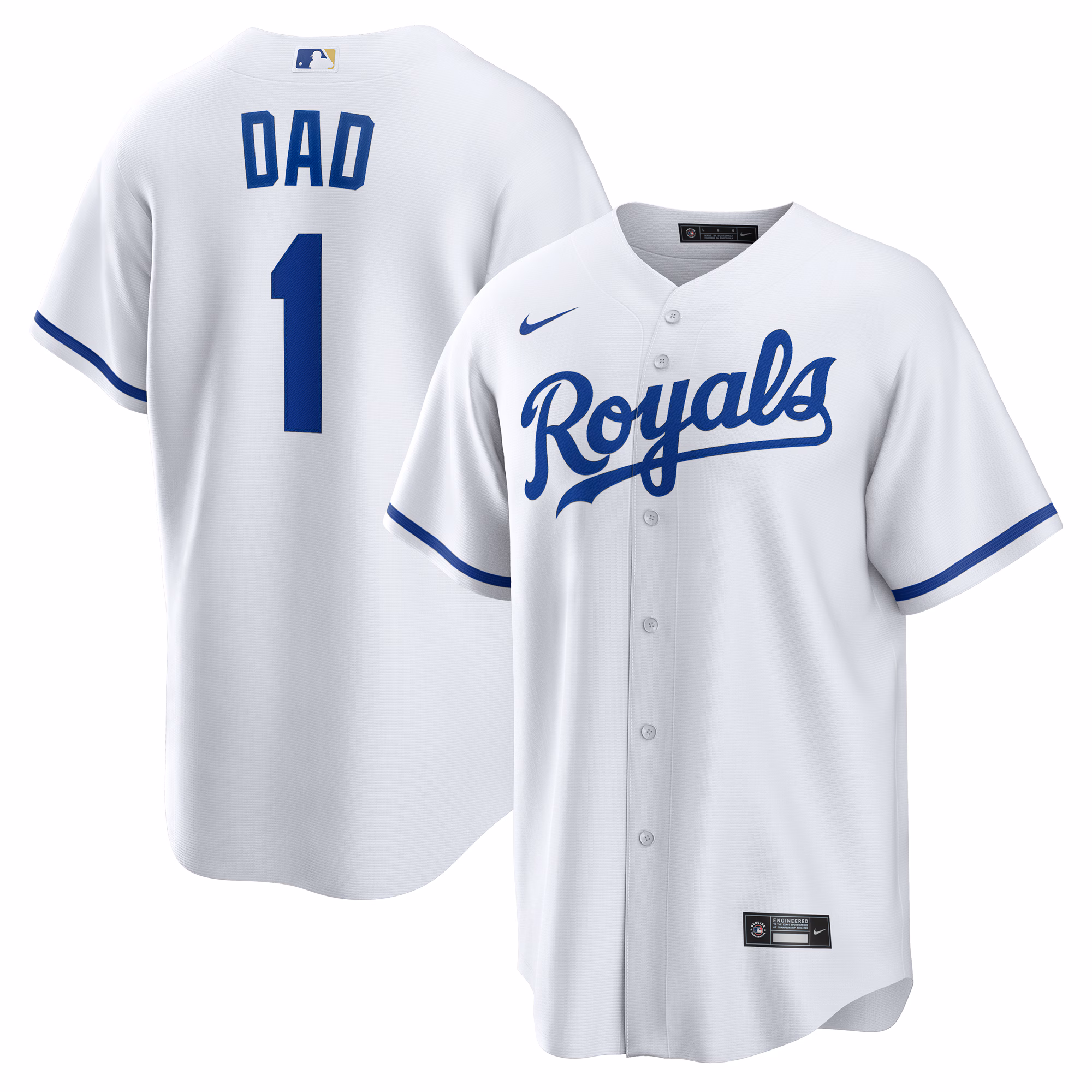 Kansas City Royals  White #1 Dad Home Replica Jersey