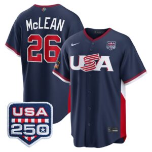 Nolan McLean #26 USA Baseball 250th Patch 2026 World Baseball Classic Road Stadium Jersey - Navy