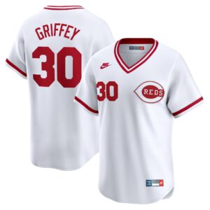 Men's Cincinnati Reds Ken Griffey  White Throwback Cooperstown Limited Jersey