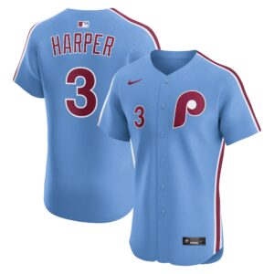 Philadelphia Phillies Bryce Harper #3 Light Blue Alternate Elite Jersey