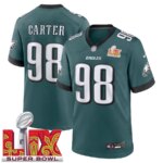 Men’s #98 Jalen Carter Midnight Green Super Bowl LIX Game Player Jersey
