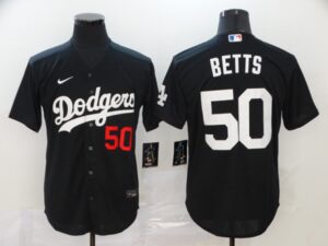Men's Los Angeles Dodgers #50 Mookie Betts Black Stitched Cool Base  Jersey