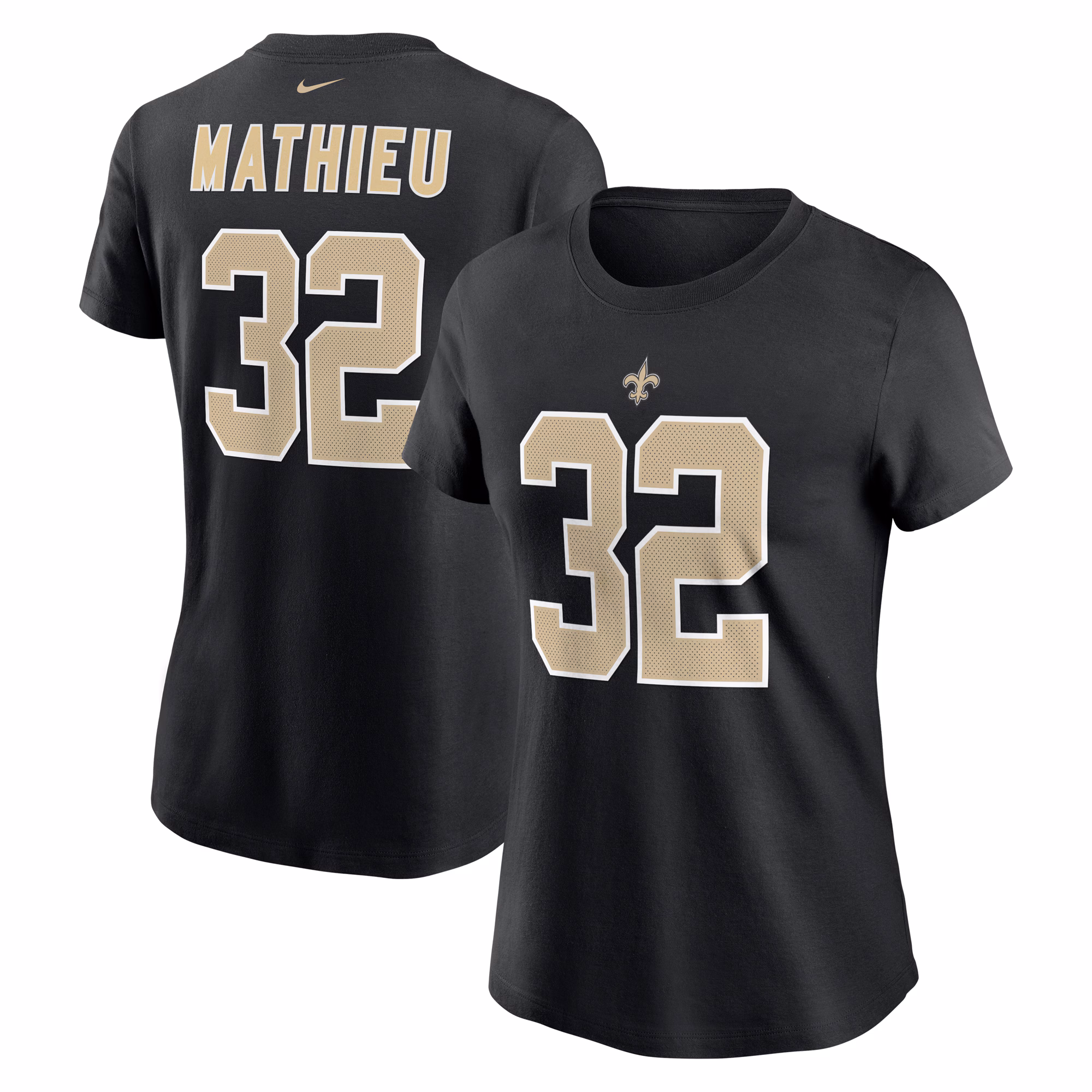 Women's Tyrann Mathieu Black New Orleans Saints Player Name & Number T-Shirt