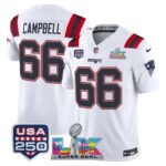 Will Campbell #66 New England Patriots Super Bowl LX 250th Patch Vapor Limited Game Jersey - All Stitched