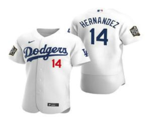 Men's Los Angeles Dodgers #14 Enrique Hernandez White 2020 World Series Flex Base  Jersey