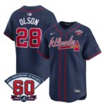 Matt Olson #28 Atlanta Braves 60th Patch Alternate Limited Player Jersey - Navy