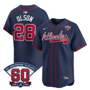 Matt Olson #28 Atlanta Braves 60th Patch Alternate Limited Player Jersey - Navy