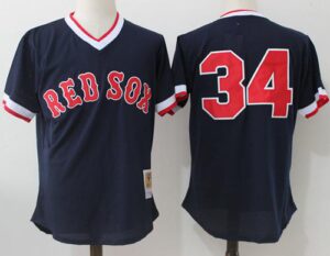 Mitchell And Ness Boston Red Sox #34 David Ortiz Dark Blue Throwback Stitched Jersey