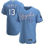 Men's  Kansas City Royals #13 Salvador Perez Light Blue Alternate 2020 Player Jersey
