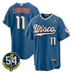 Jackson Chourio #11 Milwaukee Brewers 54 Seasons for Brewers 2026 City Connect Stadium Jersey - Mineral Blue