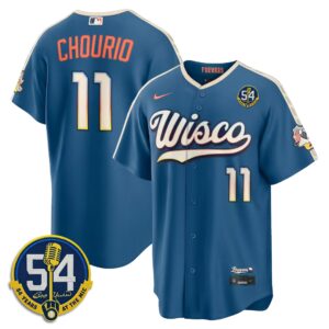 Jackson Chourio #11 Milwaukee Brewers 54 Seasons for Brewers 2026 City Connect Stadium Jersey - Mineral Blue